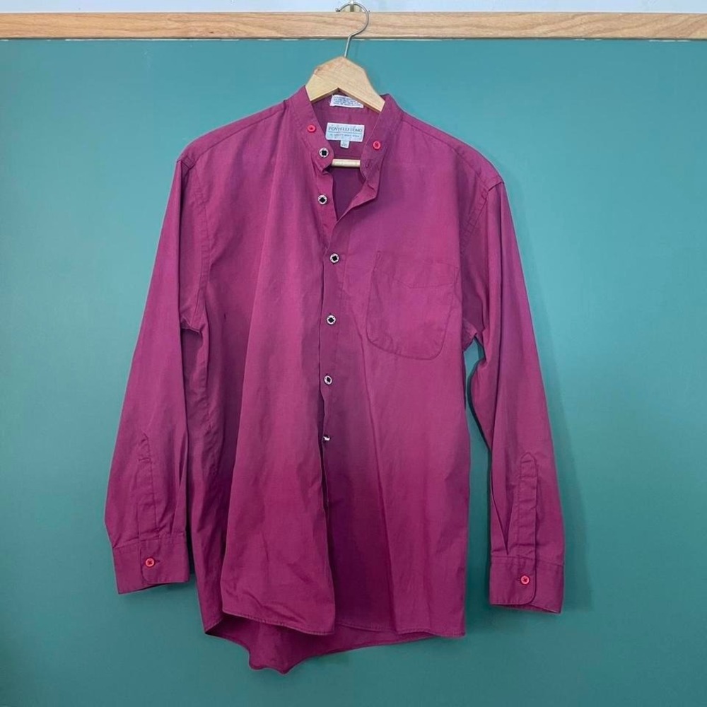 Vintage button up shirt with black embellished buttons and mandarin collar